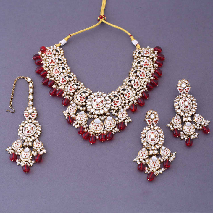 Maroon Anaisa Kundan Jewellery Set