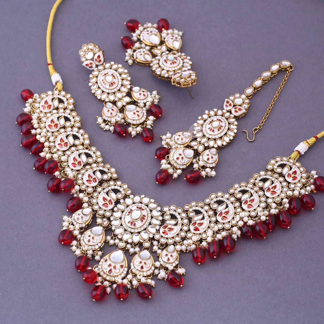 Maroon Anaisa Kundan Jewellery Set