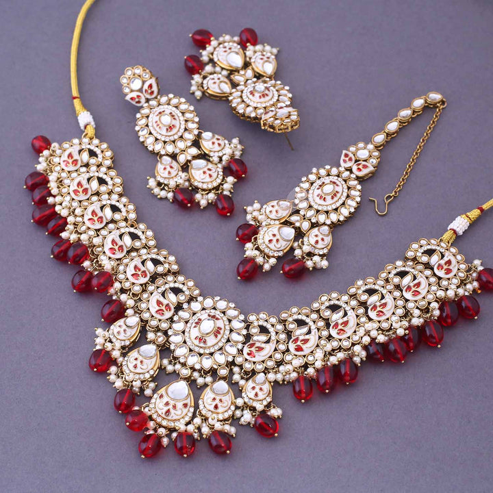 Maroon Anaisa Kundan Jewellery Set