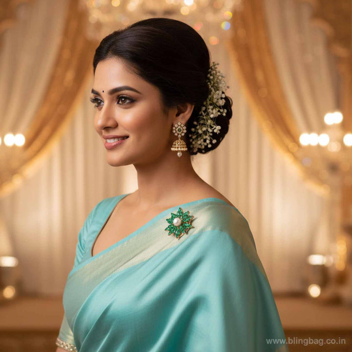 Emerald Kamal Pearls Brooch