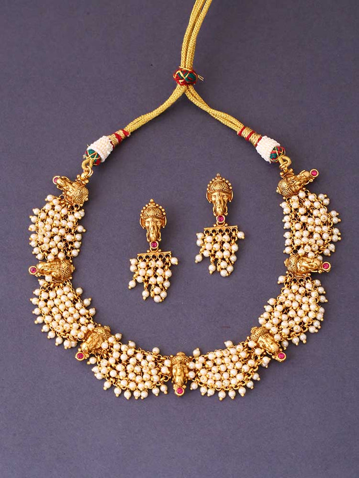 Ivory Nataraj Temple Jewellery Set