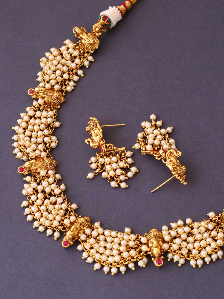 Ivory Nataraj Temple Jewellery Set