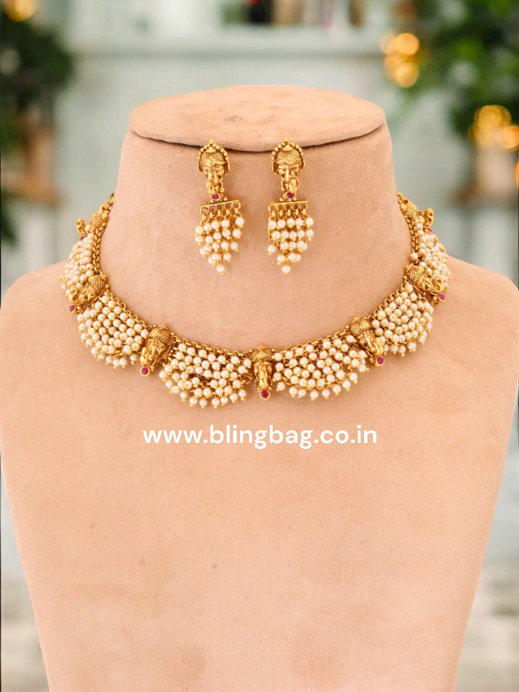 Ivory Nataraj Temple Jewellery Set