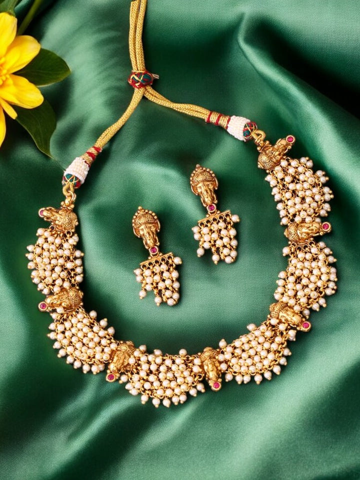 Ivory Nataraj Temple Jewellery Set