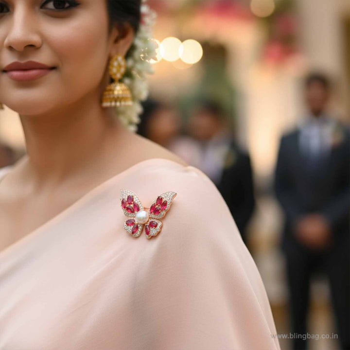 Rani Rosy Butterfly Brooch