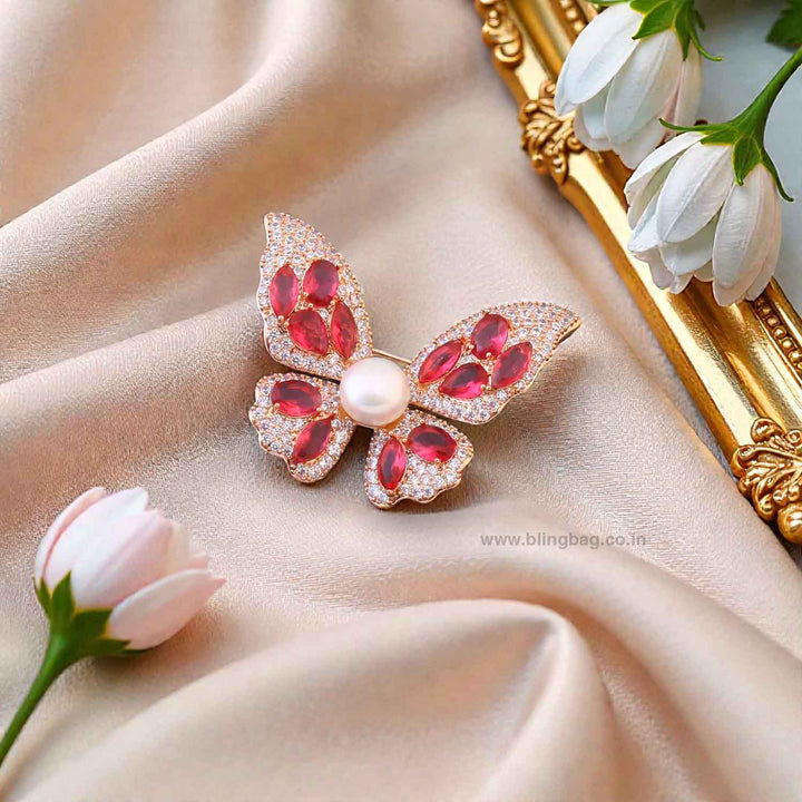Rani Rosy Butterfly Brooch