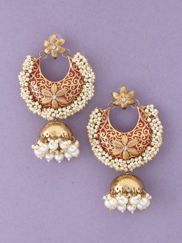 Red Aakriti Ethnic Jhumkis