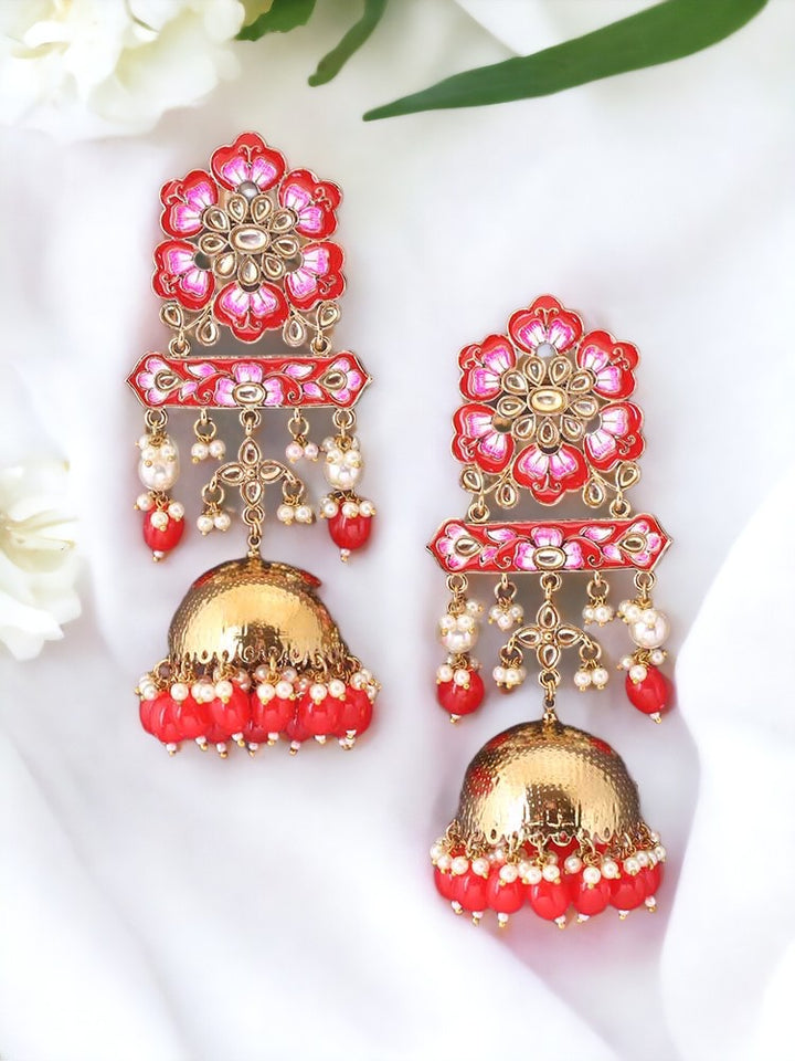 Red Fulwari Ethnic Jhumkis
