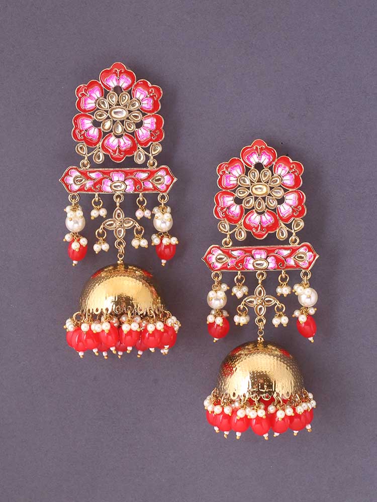 Red Fulwari Ethnic Jhumkis