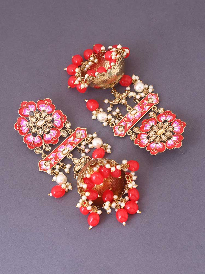 Red Fulwari Ethnic Jhumkis