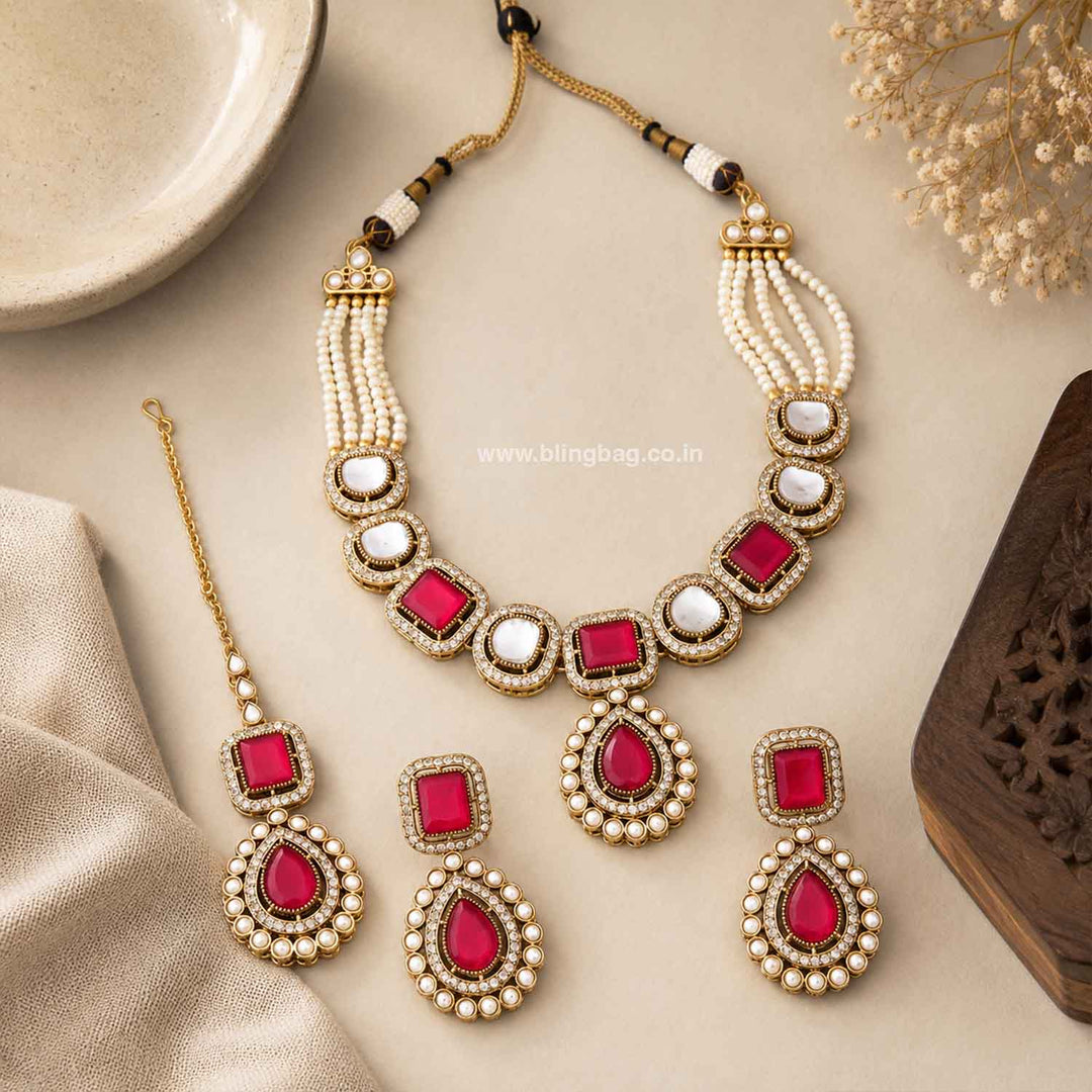 Red Gisele Victorian Jewellery Set-New Arrival
