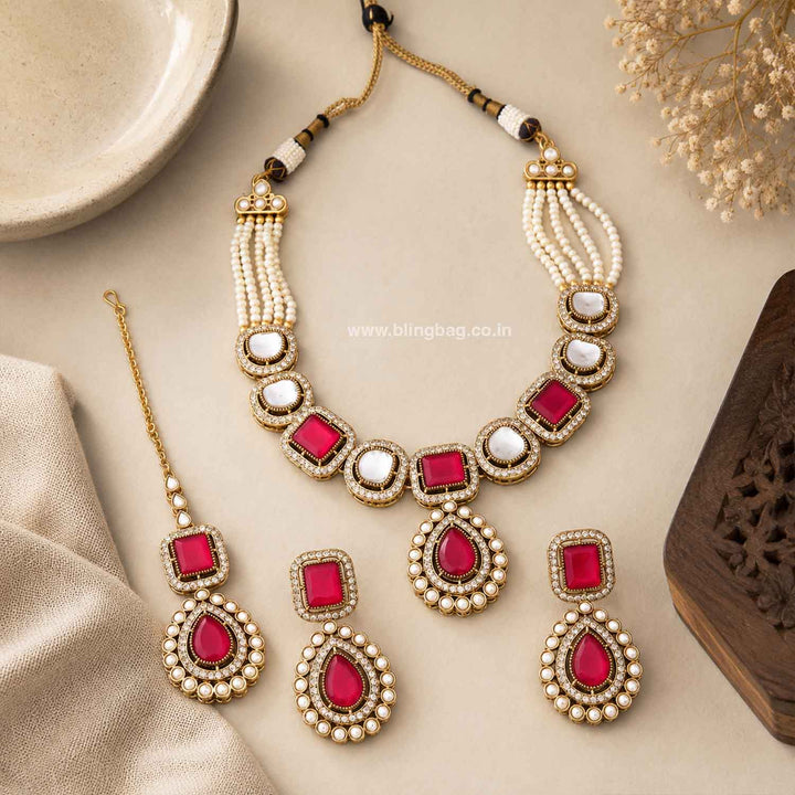 Red Gisele Victorian Jewellery Set-New Arrival