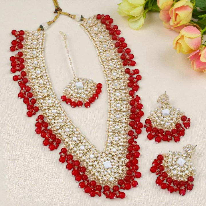 Red Gracia Kundan Jewellery Set