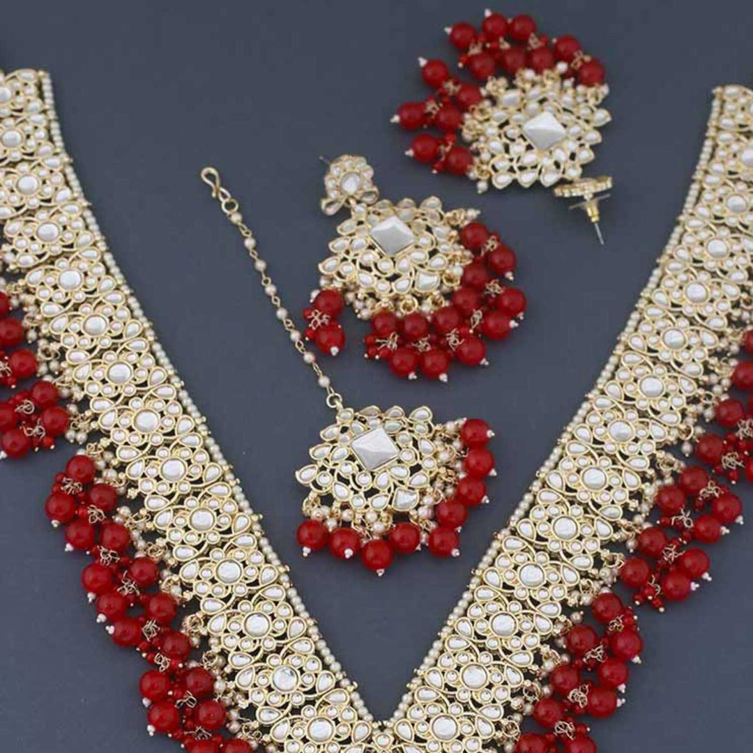 Red Gracia Kundan Jewellery Set