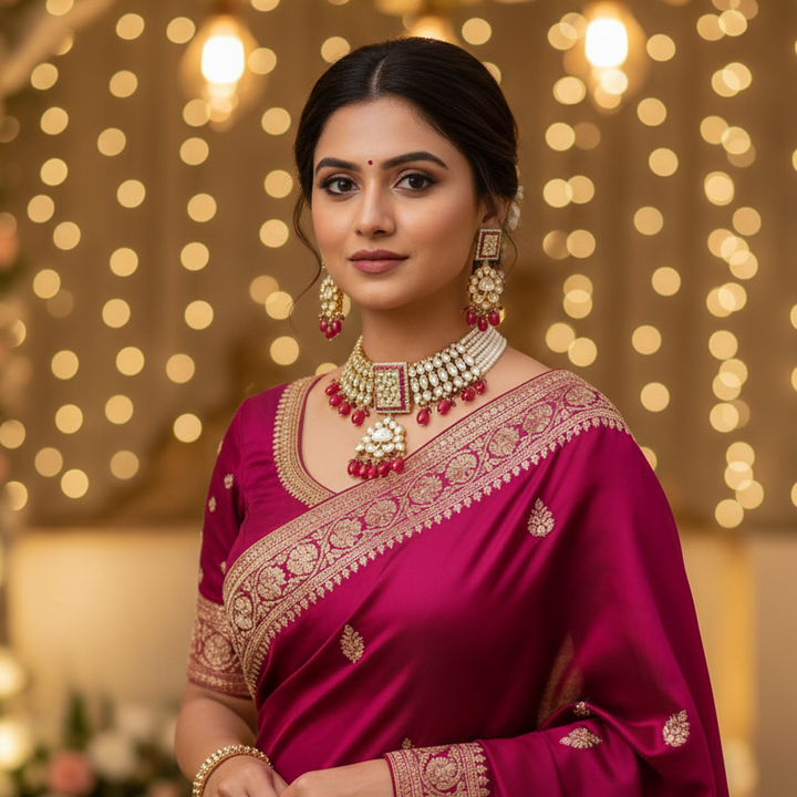 Red Kacela Kundan Jewellery Set