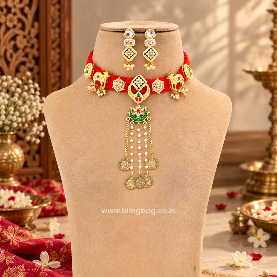 Red Madhurima Kundan Jewellery Set - New Arrival