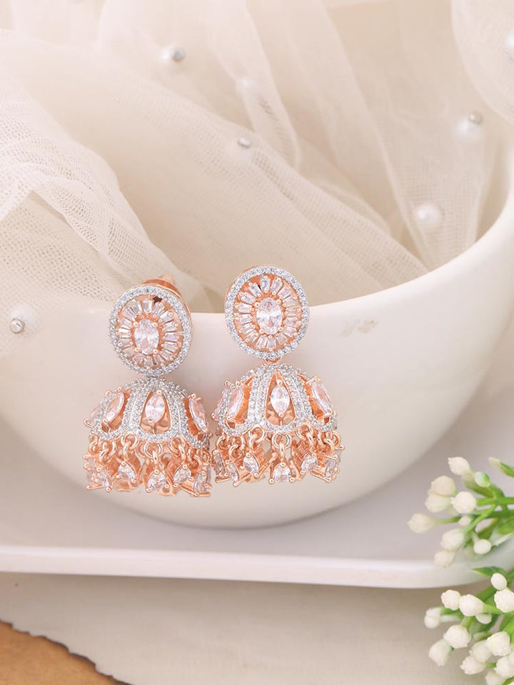Rose Gold Agatha Zirconia Jhumkis