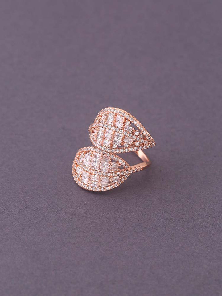 Rose Gold Dhanuja Zirconia Adjustable Ring - EOSS