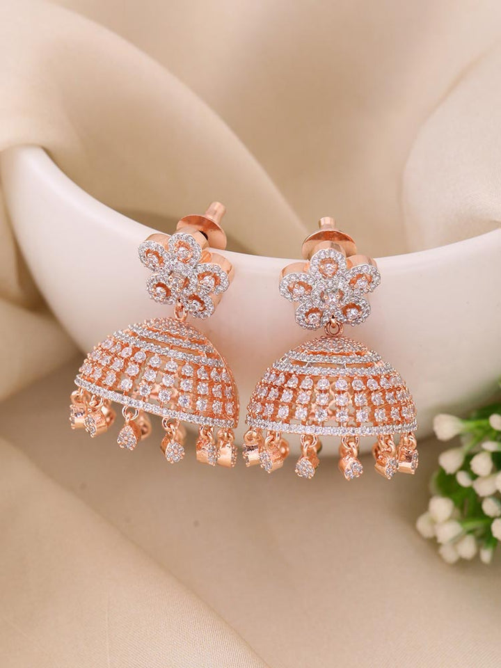 Rose Gold Neriah Zirconia Jhumkis