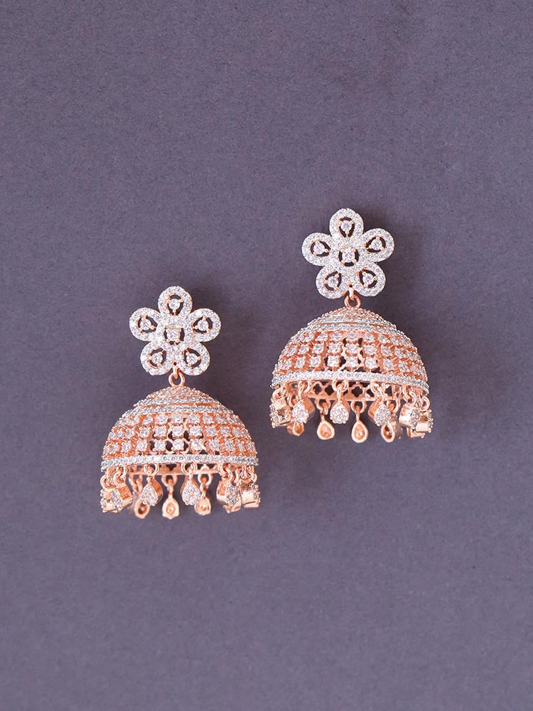 Rose Gold Neriah Zirconia Jhumkis