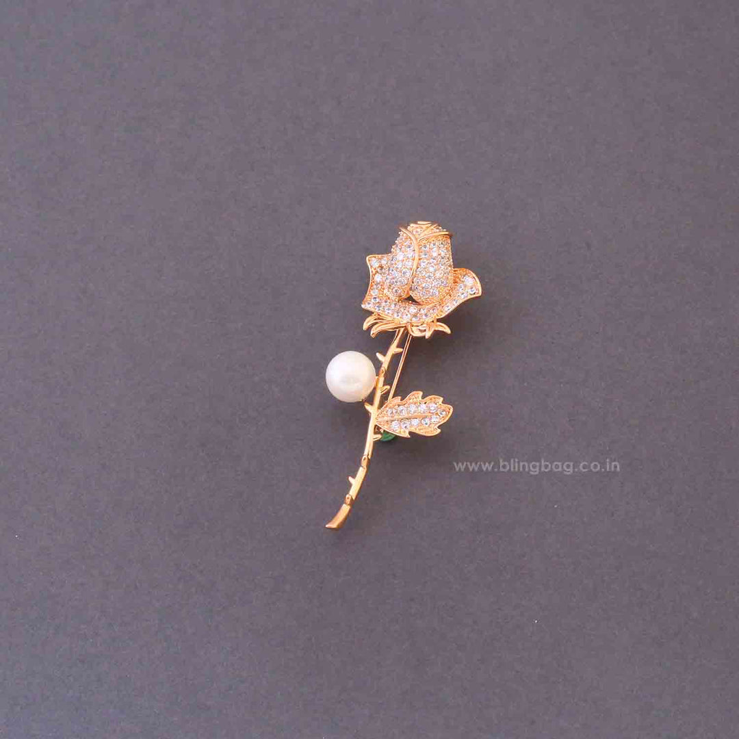 Rose Gold Sparkle Rose Brooch