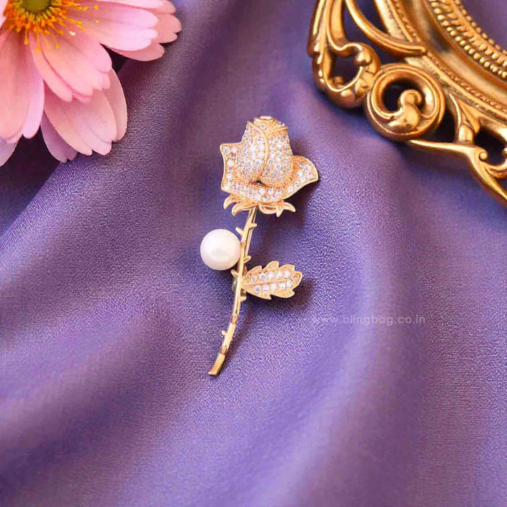 Rose Gold Sparkle Rose Brooch