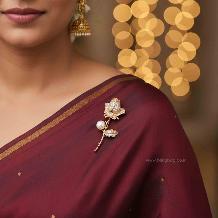 Rose Gold Sparkle Rose Brooch