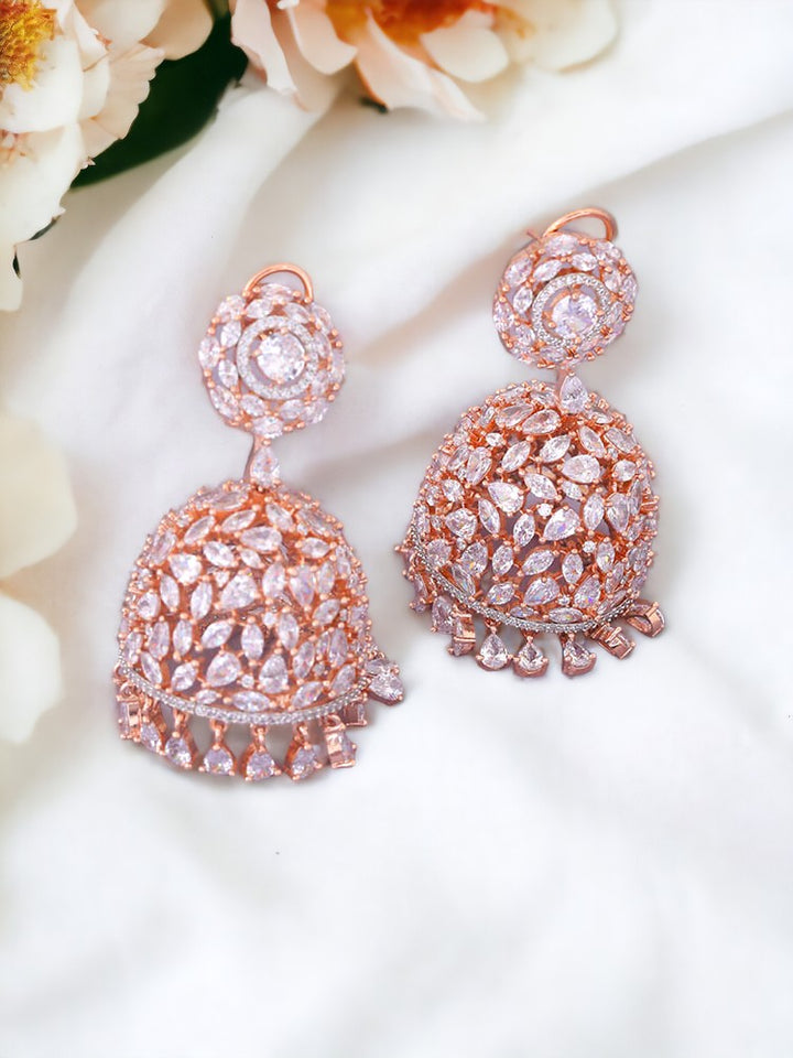 Rosegold Avi Zirconia Jhumkis