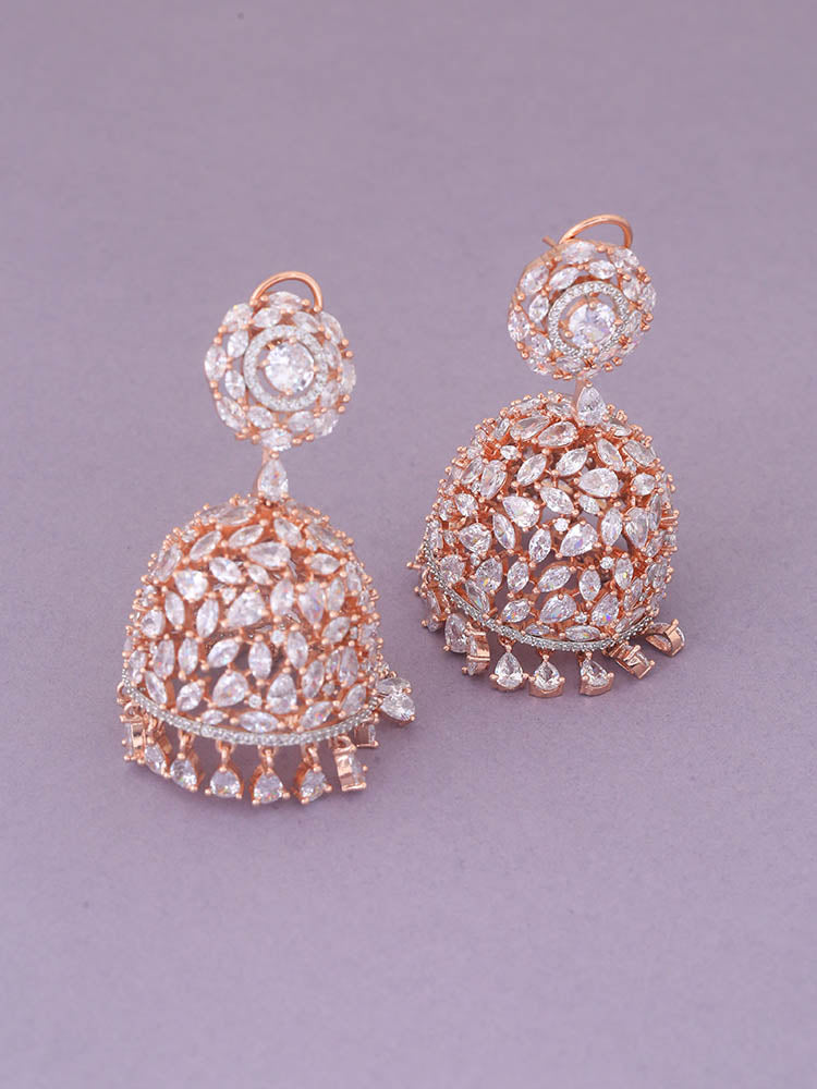 Rosegold Avi Zirconia Jhumkis