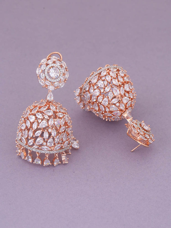 Rosegold Avi Zirconia Jhumkis