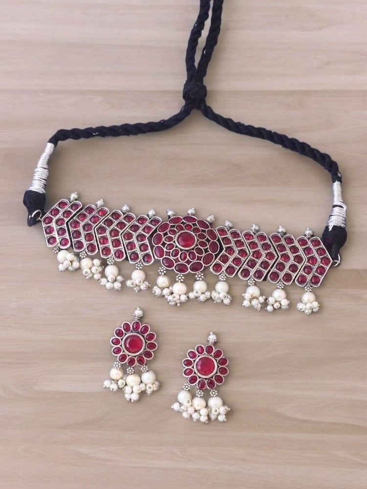 Ruby Anvithaa Oxidised Jewellery Set