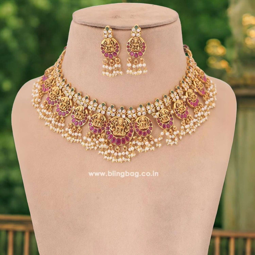 Ruby Bhuvaneshwari Temple Jewellery Set