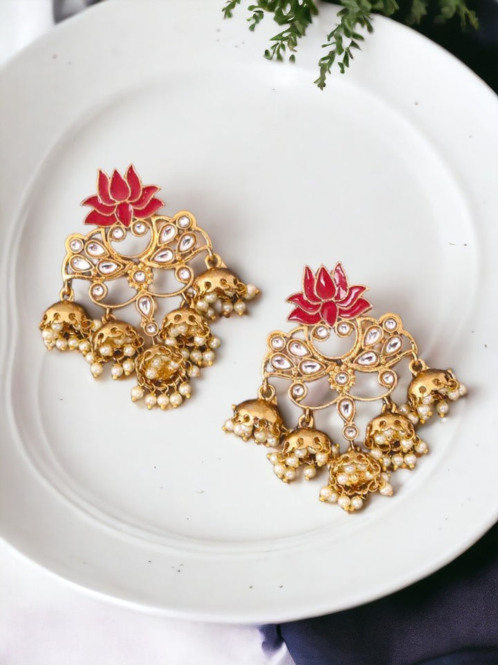 Ruby Lotus Multiple Jhumkis
