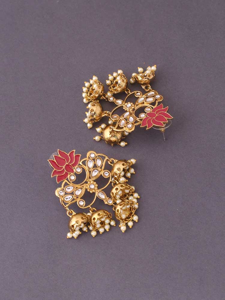 Ruby Lotus Multiple Jhumkis