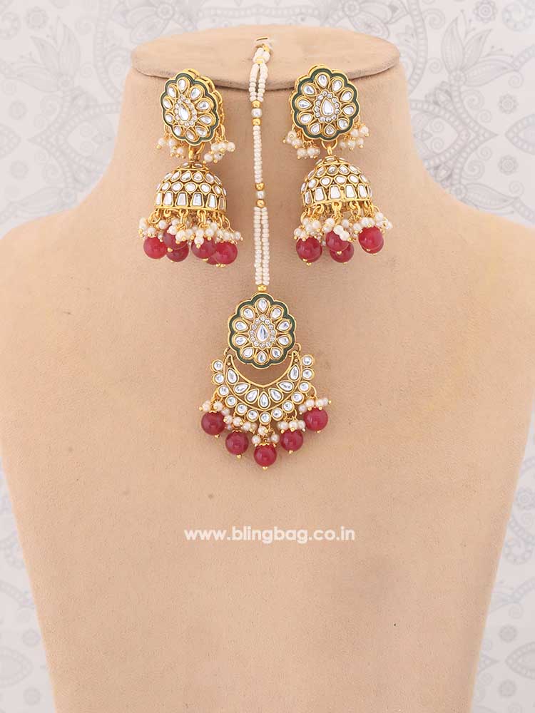 Ruby Pranami Kundan Jewellery Set