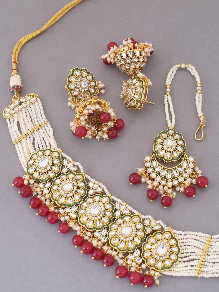 Ruby Pranami Kundan Jewellery Set