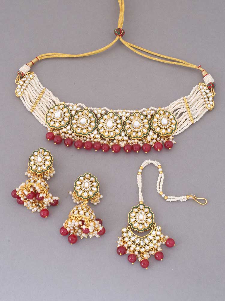 Ruby Pranami Kundan Jewellery Set
