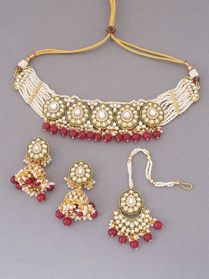 Ruby Pranami Kundan Jewellery Set