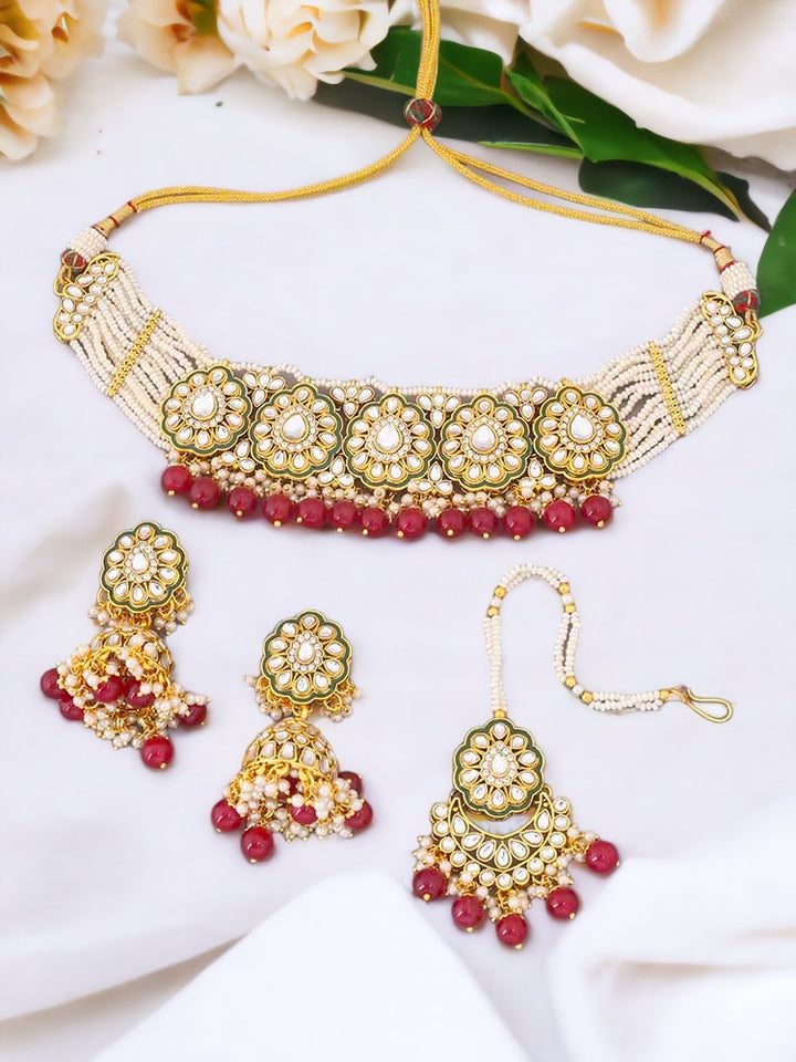 Ruby Pranami Kundan Jewellery Set