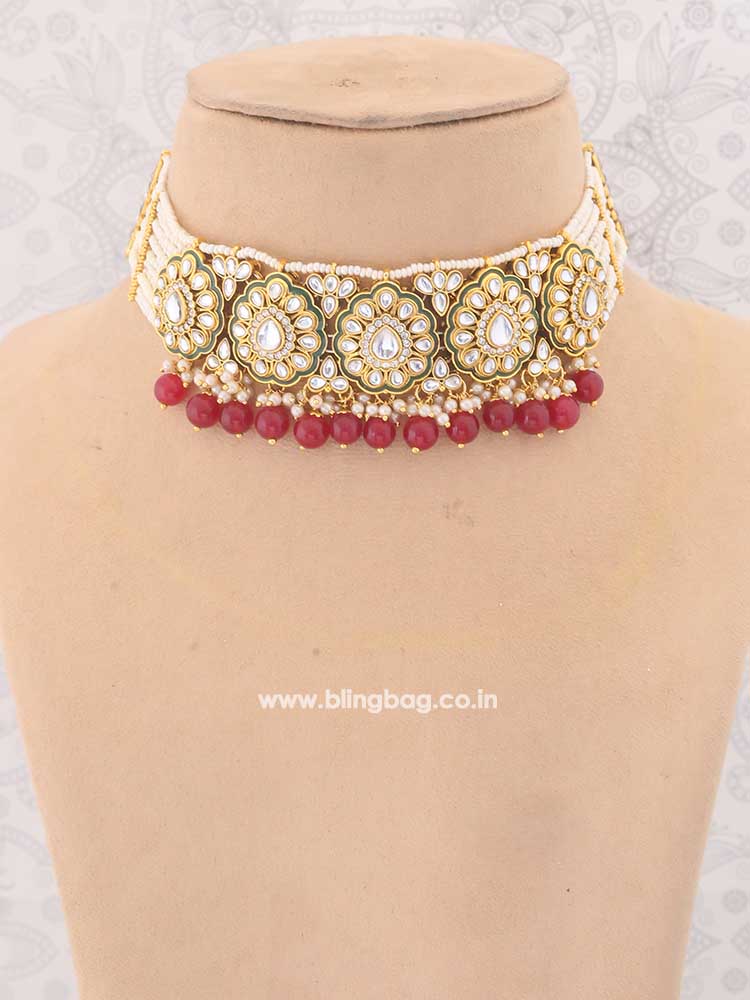 Ruby Pranami Kundan Jewellery Set