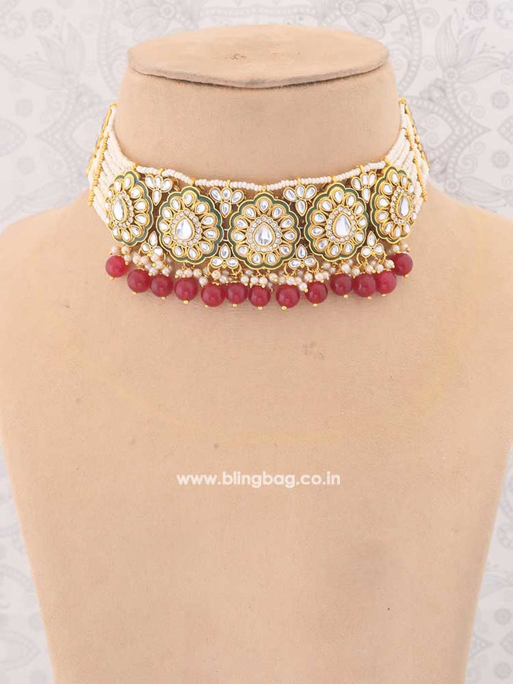 Ruby Pranami Kundan Jewellery Set