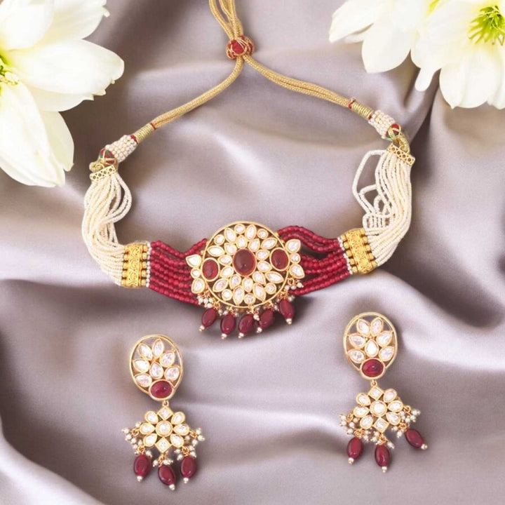 Ruby Ruban Kundan Jewellery Set - EOSS