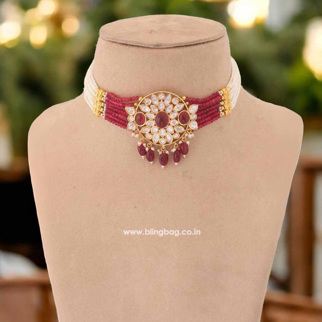 Ruby Ruban Kundan Jewellery Set - EOSS