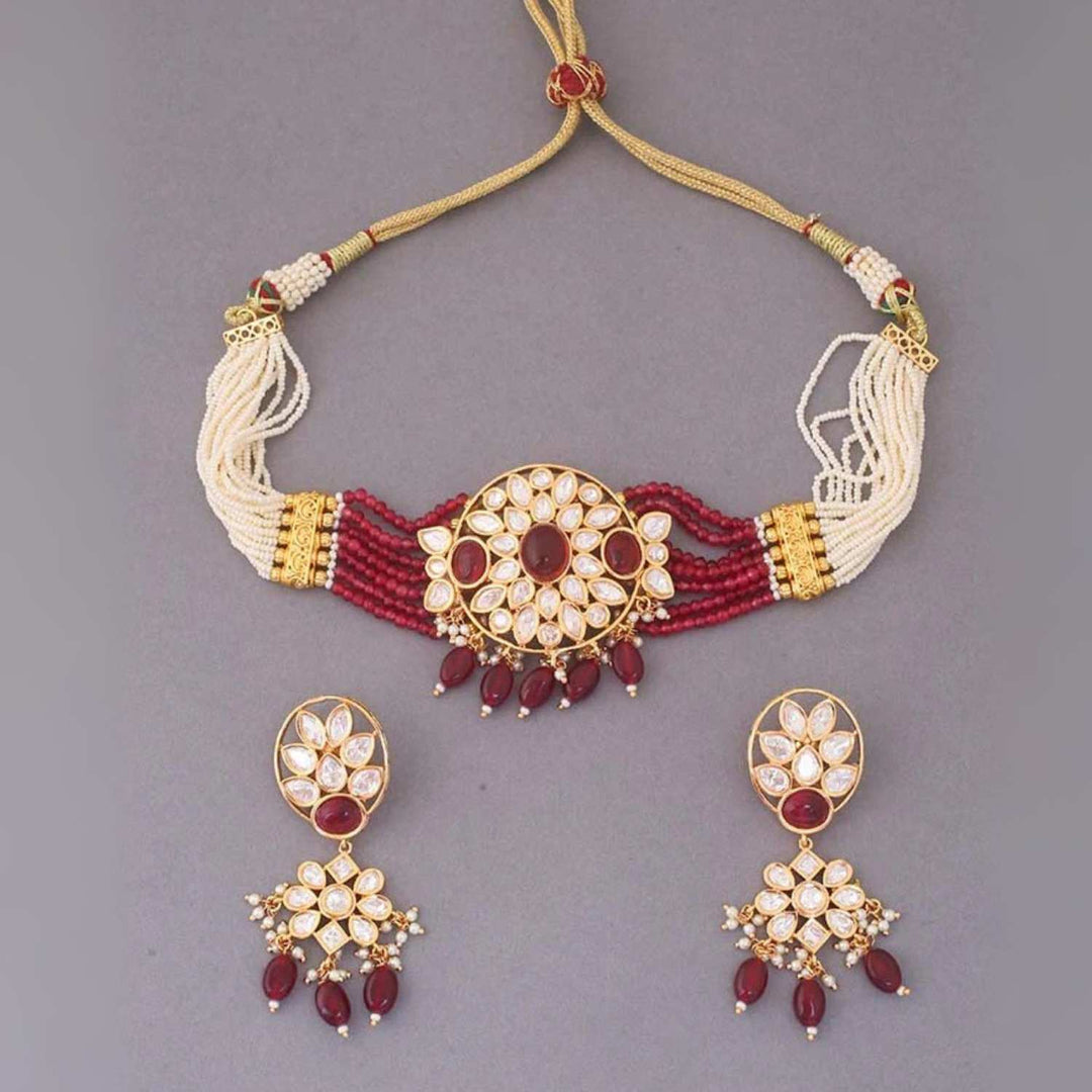 Ruby Ruban Kundan Jewellery Set - EOSS