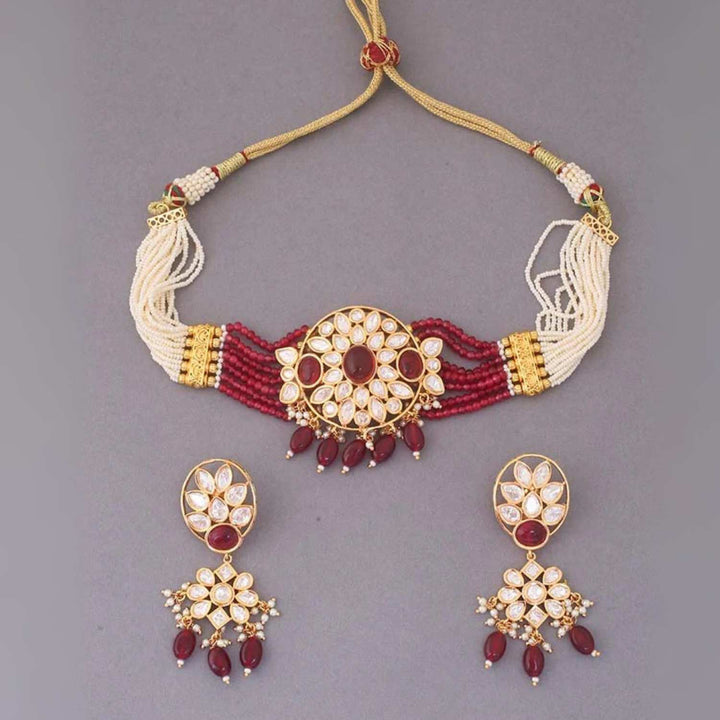 Ruby Ruban Kundan Jewellery Set - EOSS