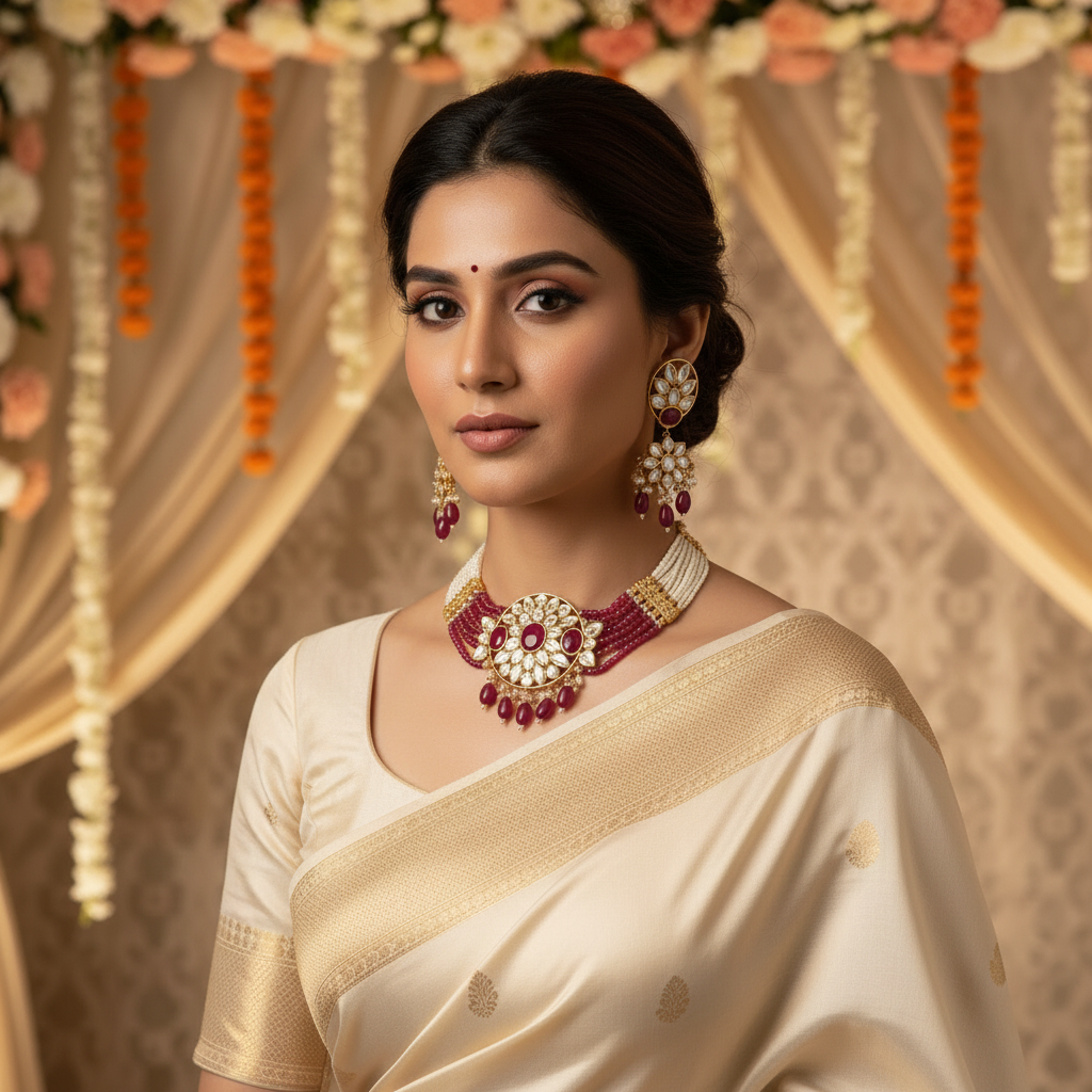 Ruby Ruban Kundan Jewellery Set - EOSS