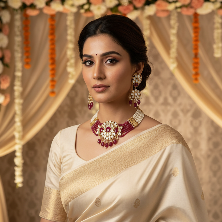 Ruby Ruban Kundan Jewellery Set - EOSS