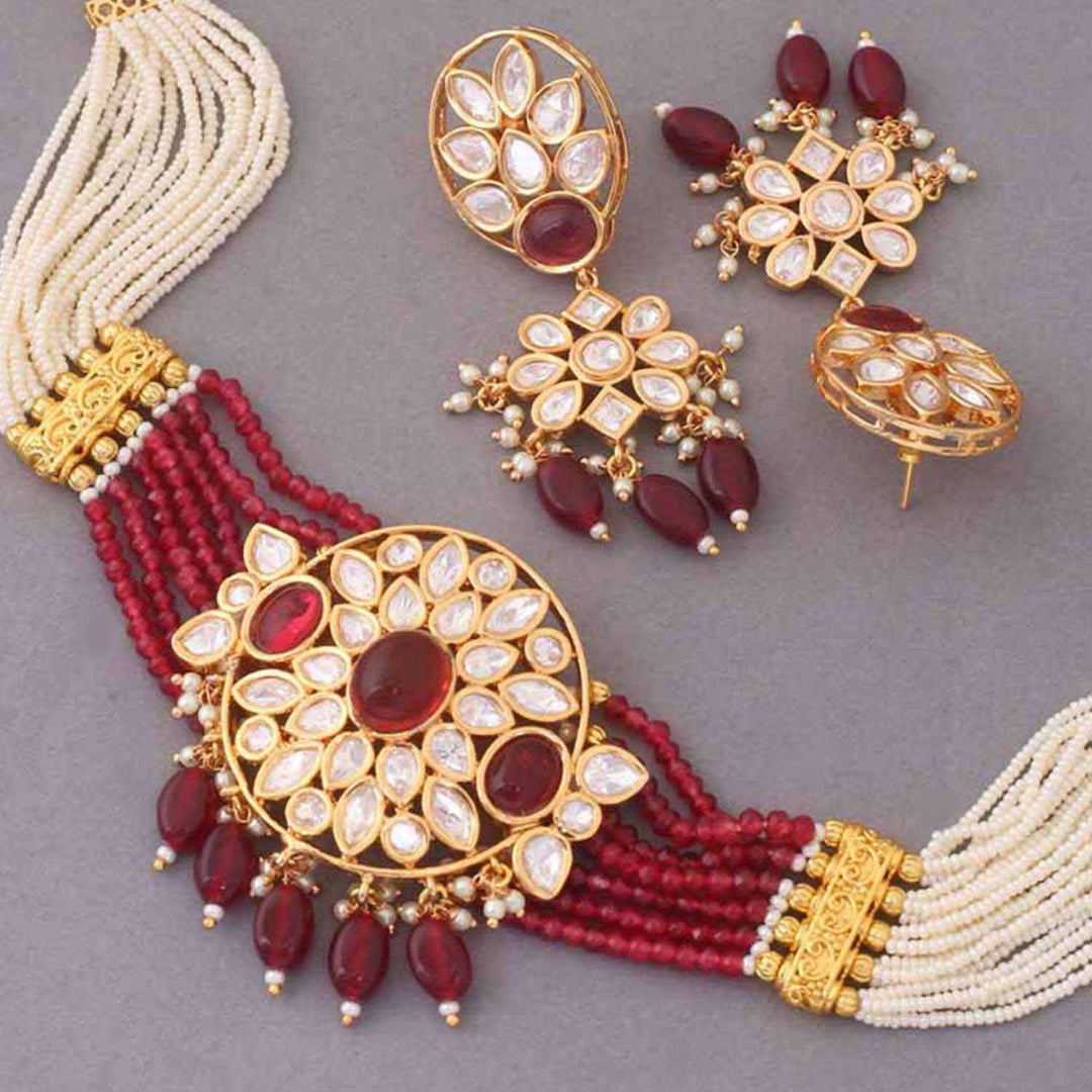 Ruby Ruban Kundan Jewellery Set - EOSS