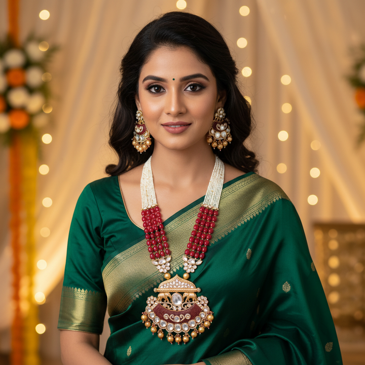 Ruby Shrizal Kundan Jewellery Set - EOSS