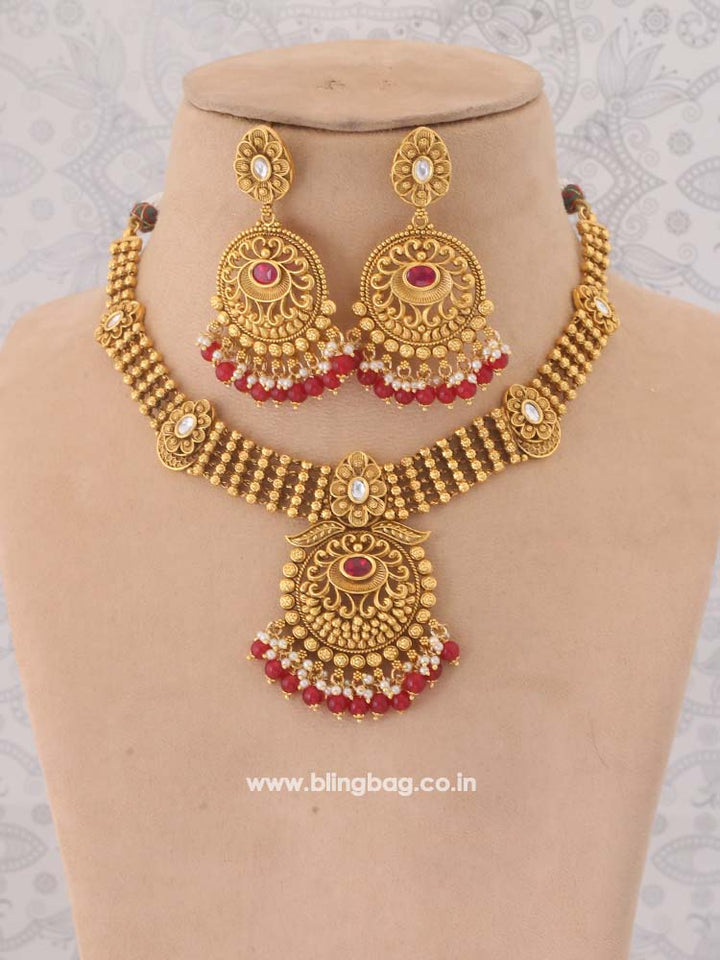 Ruby Tulsi Temple Jewellery Set